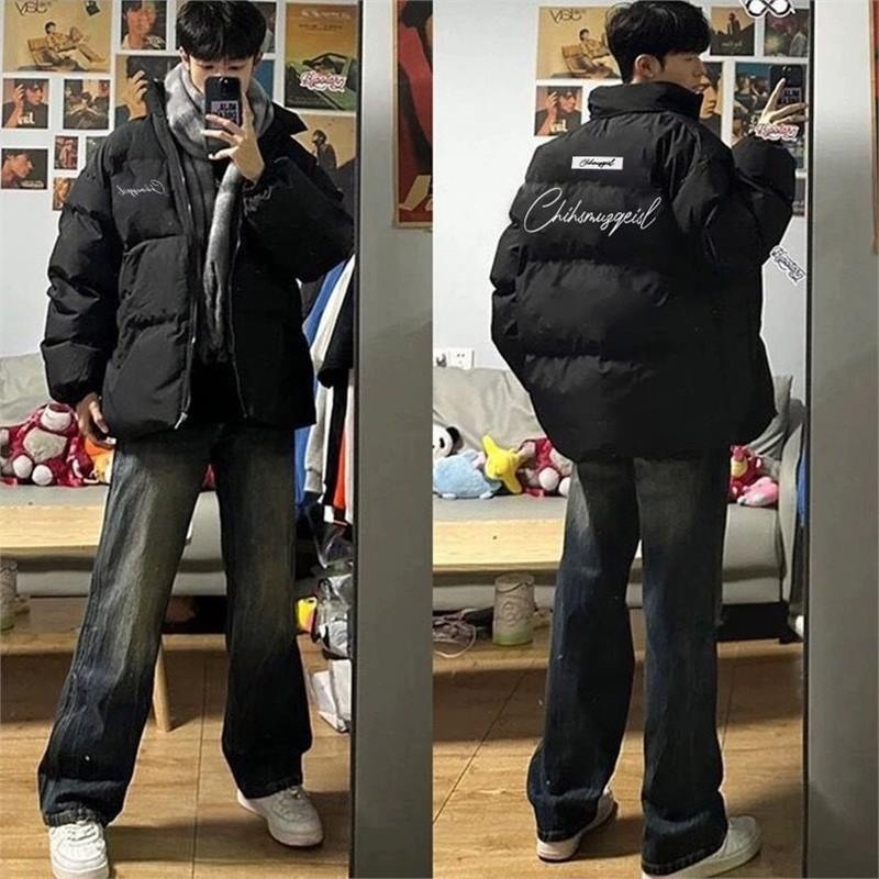 宽松美式黑色潮牌面包服羽绒棉服加厚外套冬季印花男字母百搭情侣