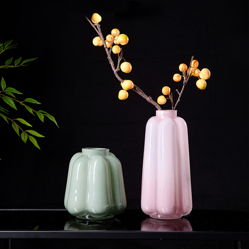 牛奶中古磁粉仿玉創意玻璃彩色花瓶輕奢客廳藝術裝飾水培插花擺設
