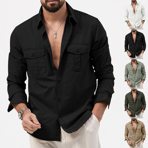 Men's Shirt Independent Store Western Multipocket Casual Long-Sleeve Top