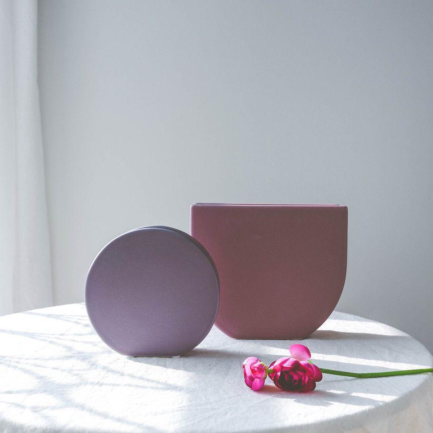 Nórdico moderno minimalista púrpura florero de cerámica decoración mesa de comedor sala de estar arreglo floral flor seca TV gabinete decoración del hogar
