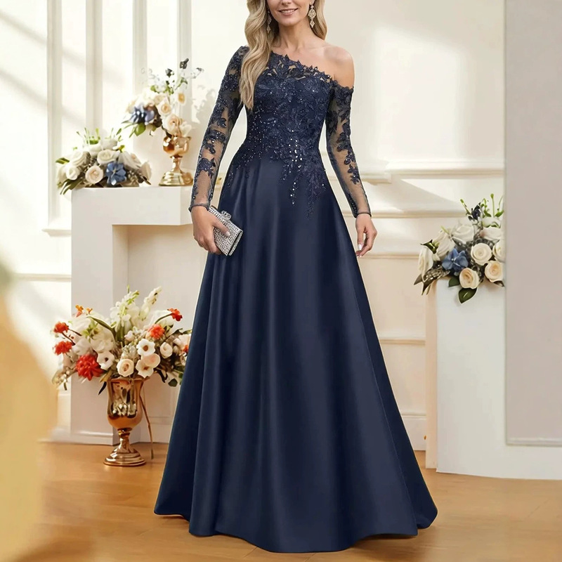 One-Shoulder Asymmetrical Evening Dress 2026 Sexy Lace Dress Wedding Banquet Dress Long Style Cross-Border Supply for Women One-Shoulder Asymmetrical Evening Dress 2026 Sexy Lace Dress Wedding Banquet Dress Long Style Cross-Border Supply for Women