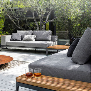 Customized Outdoor Sofa Combination Hotel House Indoor Corner Scandinavian Rattan Sofa Outdoor Leisure Solid Wood Sofa