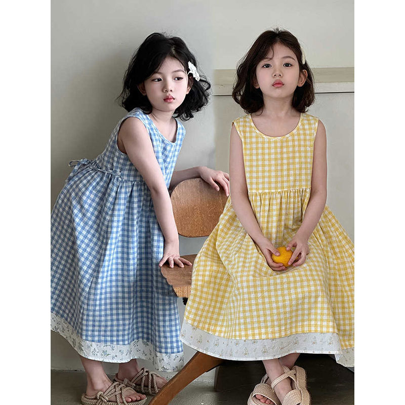 Girls Summer Dress 2025 New Plaid Skirt Pink Girl Dress Super Nice Kidsren's Summer Skirt for Travel