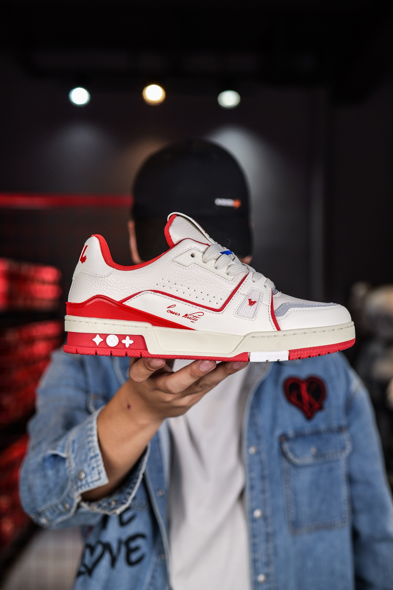 Louis Vuitton Trainer Low White Red