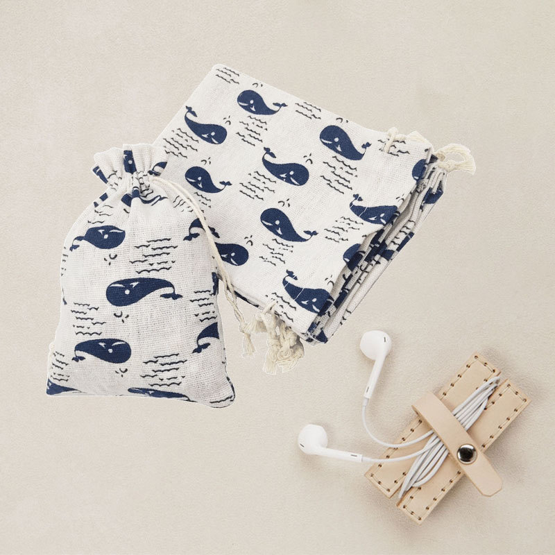 棉布抽繩袋珠寶首飾袋印花束口棉布袋小禮品收納袋香囊空袋鯨魚款