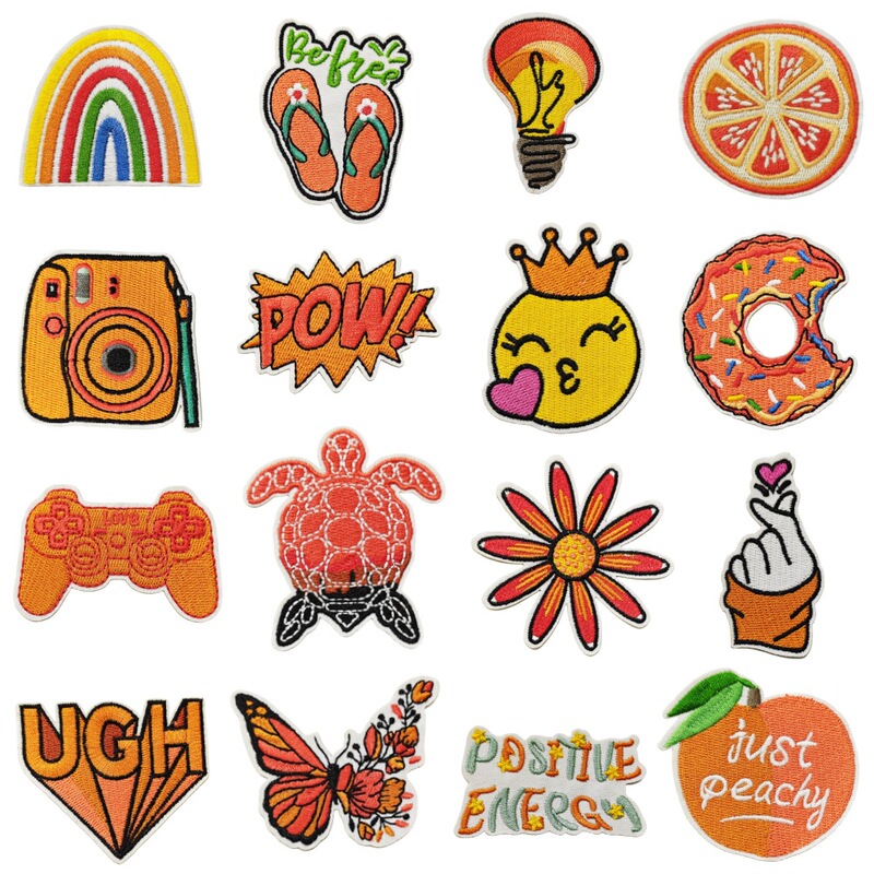 Fresh Ins Style Embroidered Cloth Sticker Graffiti Ironing Sticker Luggage Laptop Phone Case Decal Vsco Orange