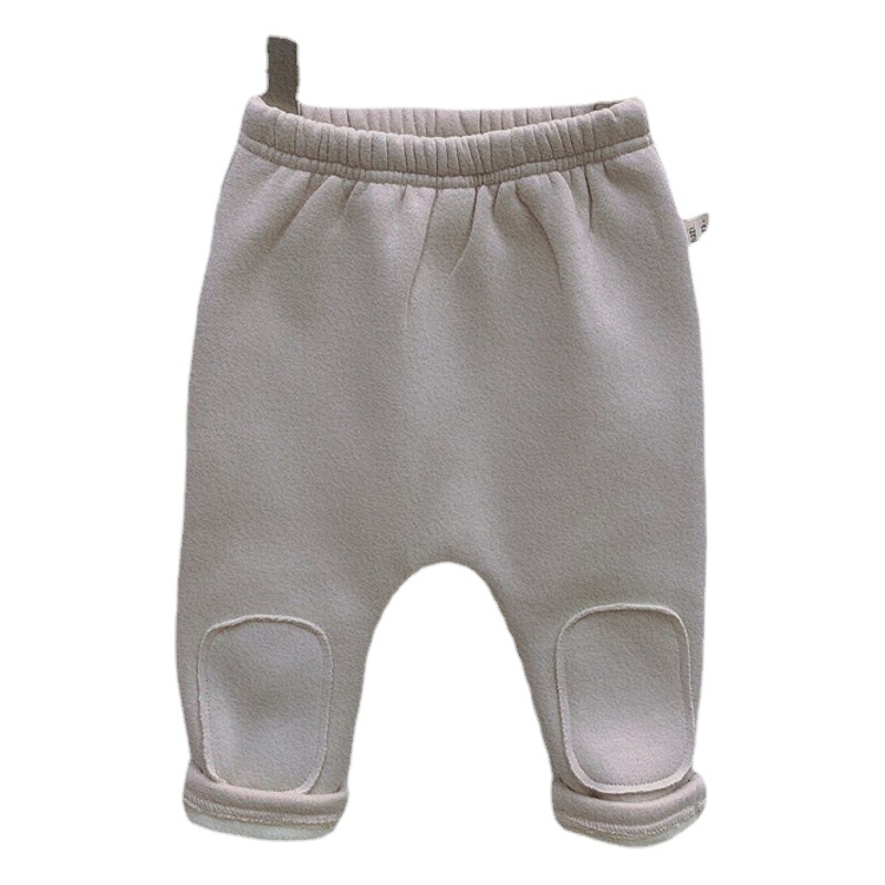 Pantalones básicos con foro polar casual versátiles para bebés niños/niñas estilo coreano de internet para invierno, parche para bebés, gruesos, pantalones largos para usar como exterior image 1