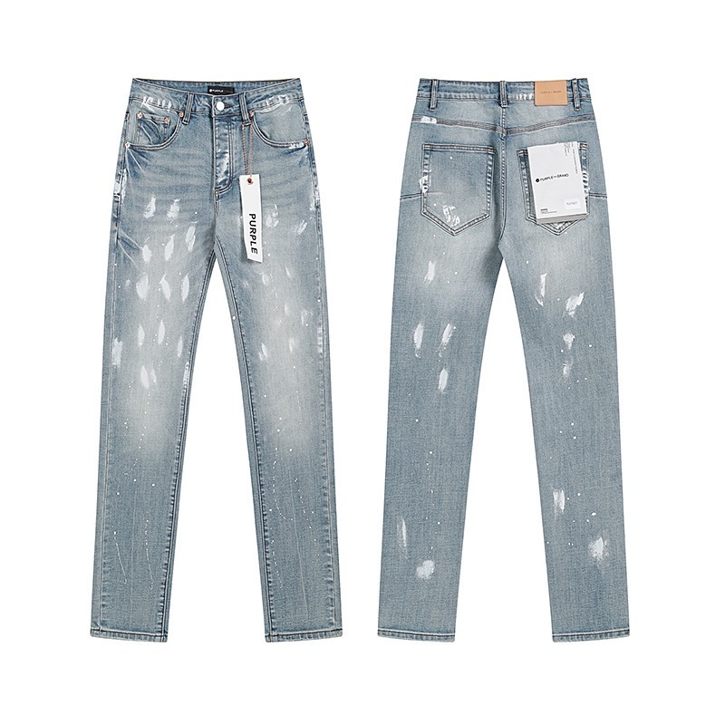 Ksubi トレンディなパープル新 AM スプラッシュインクプリントハイストリートレトロリッピングカジュアルメンズとレディーススリムジーンズ|undefined