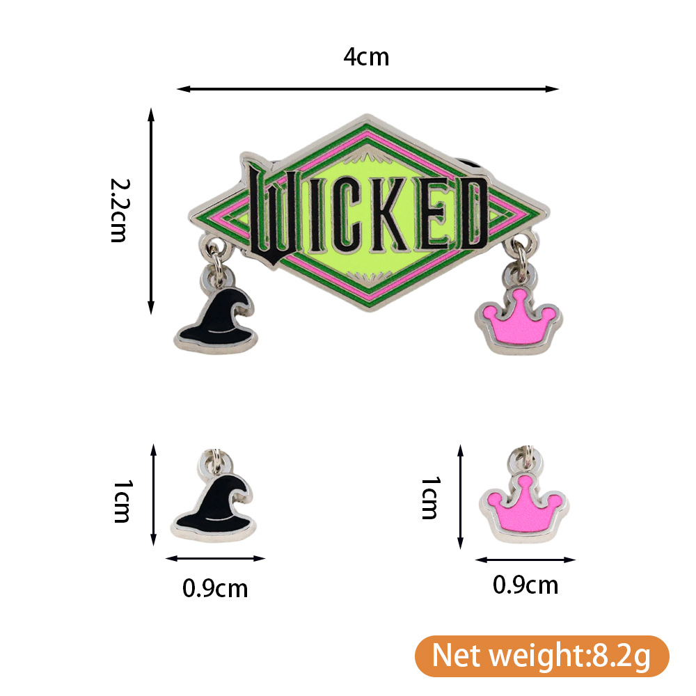 Musical-Themed Merchandise: Evil Witch Brooch, Witch Hat and Crown Pendant Badge, Diamond-Shaped Metal Backpack Accessory