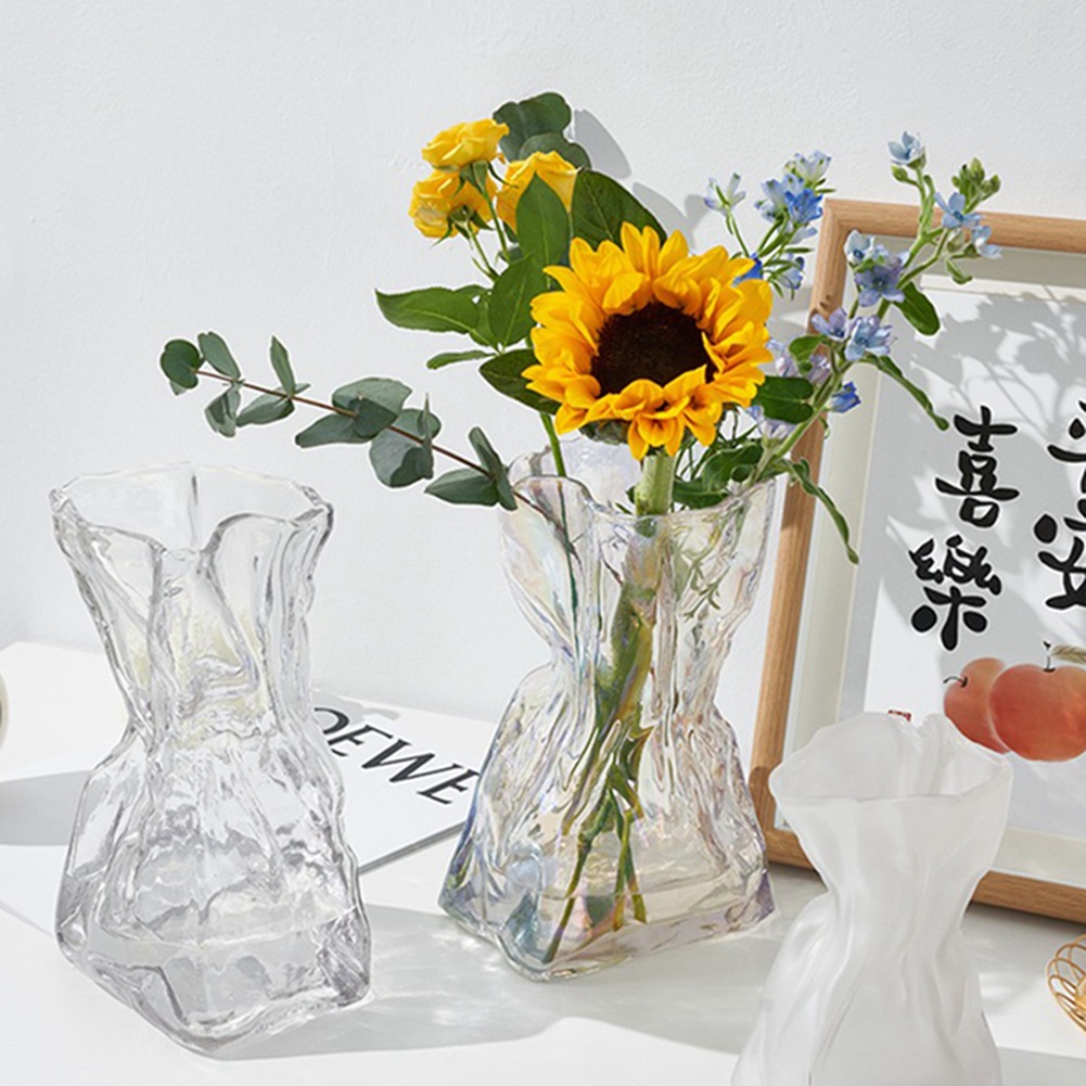 Moderno simple transparente fantasía papel origami jarrón de vidrio de alto nivel de sensación de sala de estar flor hidropónica decoración floral
