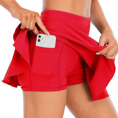 Quick-drying, bare-feel breathable outdoor high-waisted pocket fitness yoga half-length shorts sports pleated tennis skirt pants