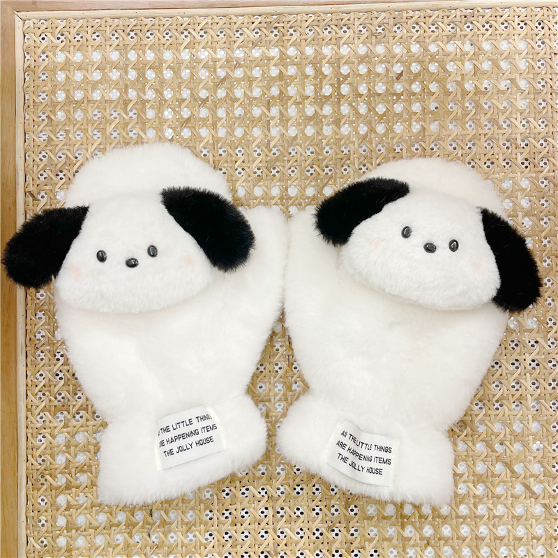 Patchard perro lindo felpa perro guantes niña invierno ciclismo frío estudiantes guantes calientes puede ser colgando cuello