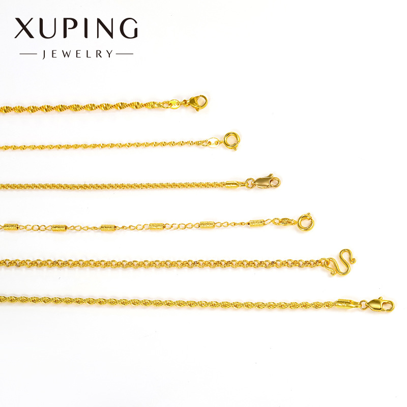 Collar de Cadena de Doble Onda en Color Oro de 24K de Xuping Jewelry, con Cadena Tipo O y Cadena de Eslabones de Bambú, Cadena Individual Moderna al por Mayor del Fabricante