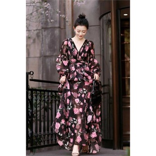 Plus Size Fat mm French Black A-Line Dress Design Floral Skirt Beautiful Skirt Popular This Year