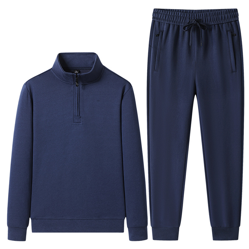 Trajes deportivos de algodón transfronterizos de primavera y otoño para hombres, camisetas de manga larga con medio cremallera, pantalones rectos para hombres, set de dos piezas.