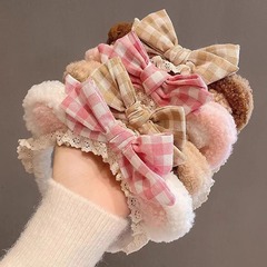秋と冬のかわいいリボンクマ耳ヘアバンド女の子多用途ぬいぐるみヘアピン滑り止めヘアバンドヘッドバンド