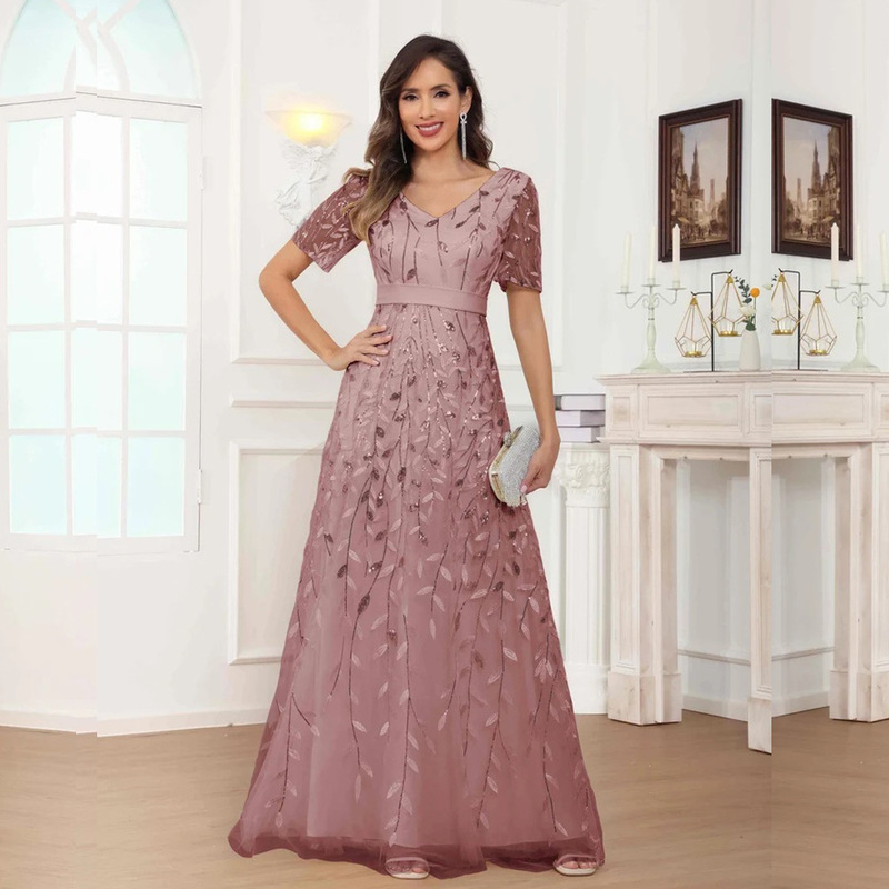 Cross-border plus-size evening dress, sequined bridesmaid dress, wedding mother's dress, annual meeting performance dress, host dress for women
