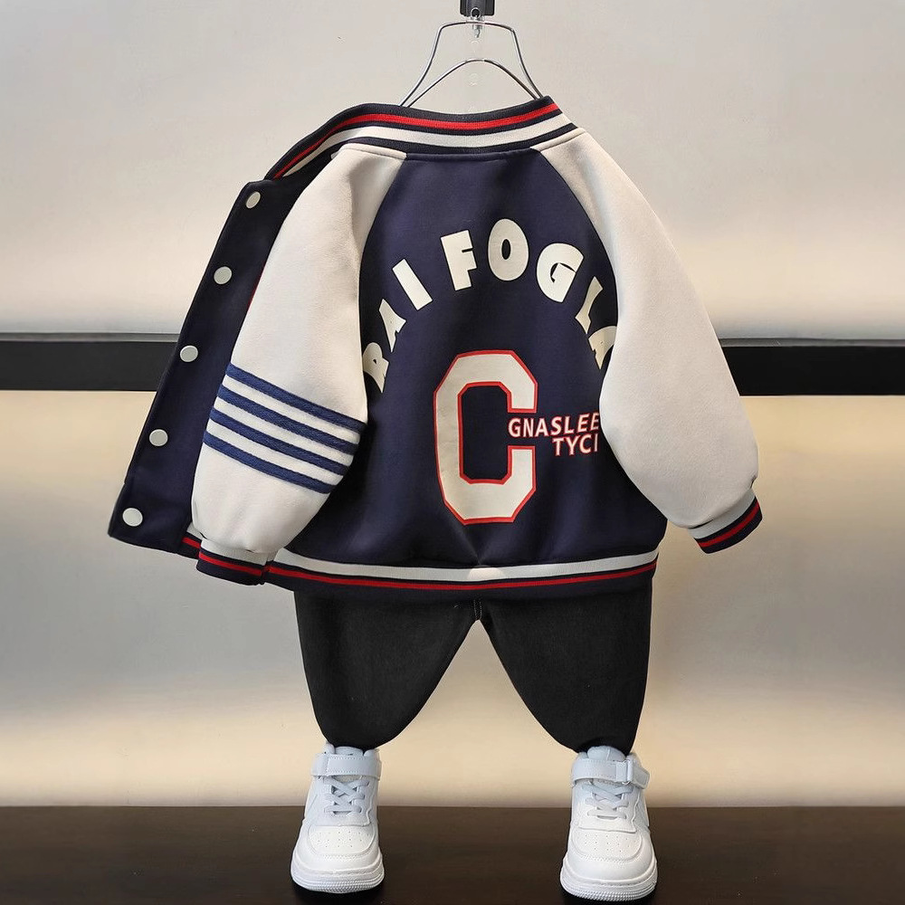 소년 야구 세트 코트 서양식 봄 2024 새로운 어린이 봄과 가을 캐주얼 탑 유행  초가을 옷