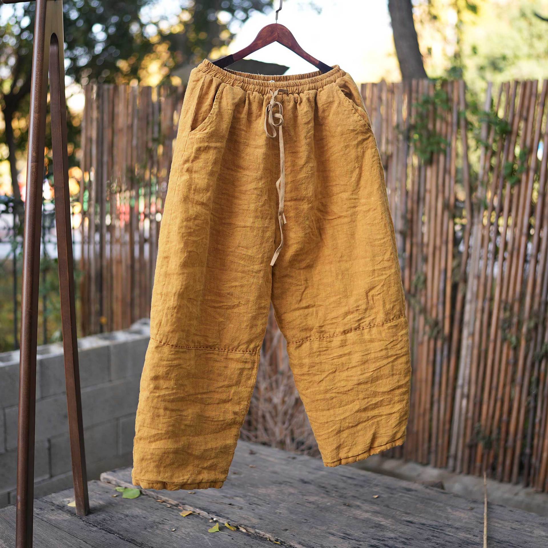 307 Winter Thick Cotton Yarn-Dyed Linen Fabric High-Temperature Garment-Washed Straight Cotton Pants Loose Casual Long Pants