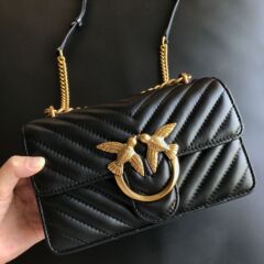 Pinko Same Style V-Print Lambskin Swallow Handbag Genuine Leather Single Strap Crossbody Bag High-End Chain Bag