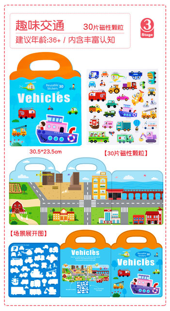 Portable Magnetic Sticker Book Reusable Scenarios Books Cartoon