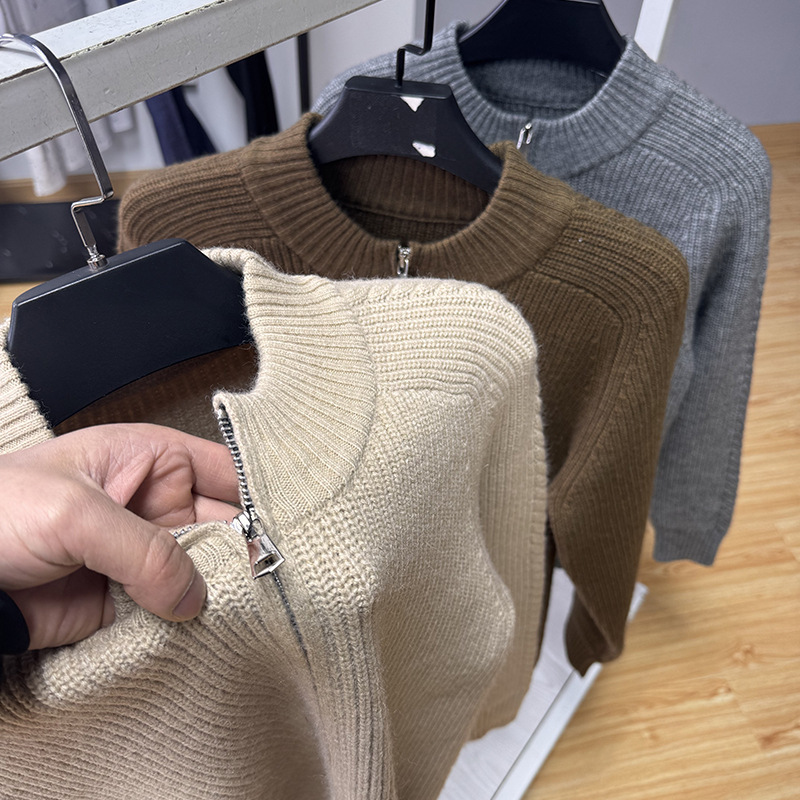 Foreign Trade Cut Standard Men's Wear-Hong Kong Style Casual Collar Knitted Cardigan Couple's Broad Versatile Spring Jacket