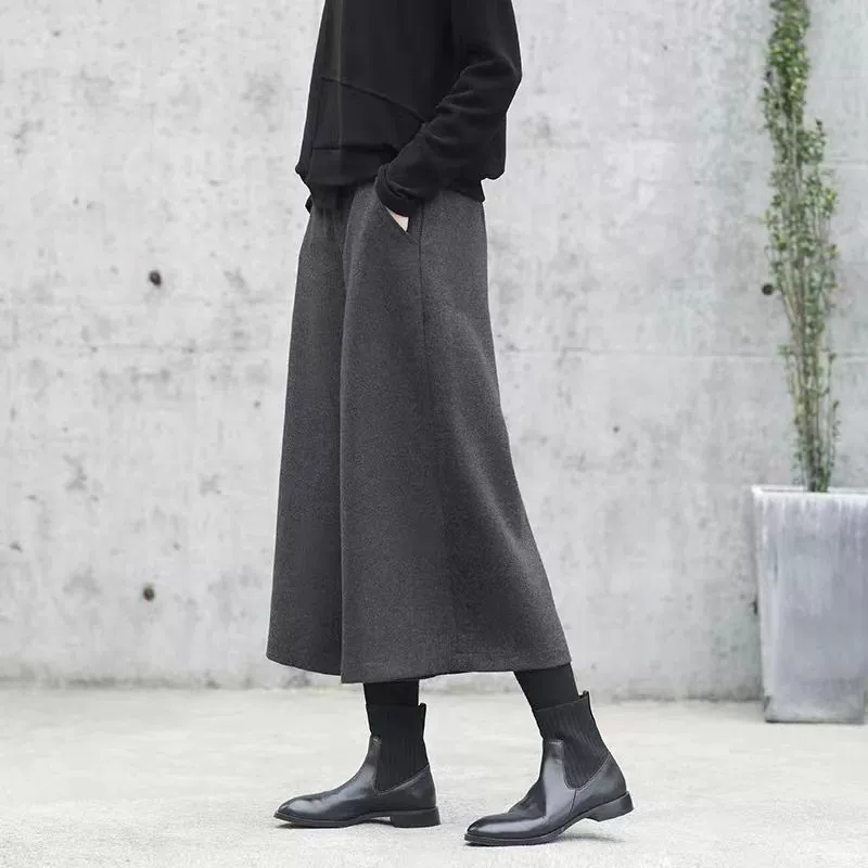 Шерстяные широкие брюки для женщин осень и зима Новые укороченные шерстяные брюки оригинального дизайна, свободные модные кюлоты для похудения для женщин