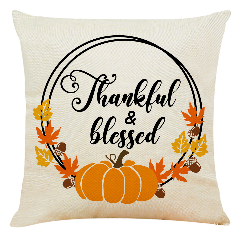 亞馬遜 新款家居感恩節(jié)抱枕套來圖定制秋天落葉南瓜亞麻靠墊靠枕