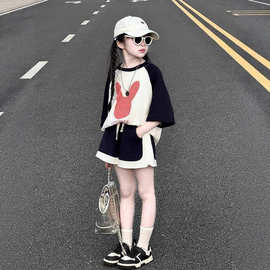 女童短袖恤套装新款中大童宽松时尚运动儿童学生短裤两件套