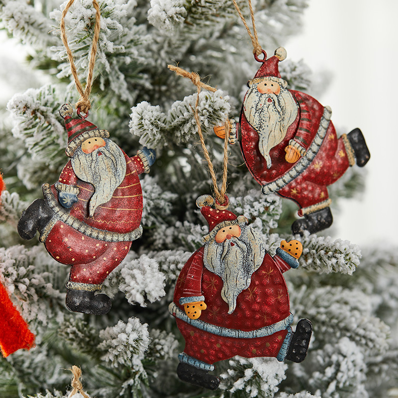Madera de 10cm hierro forjado Santa Claus colgante decoración de Navidad colorida decoración pintada a mano colgante árbol de Navidad