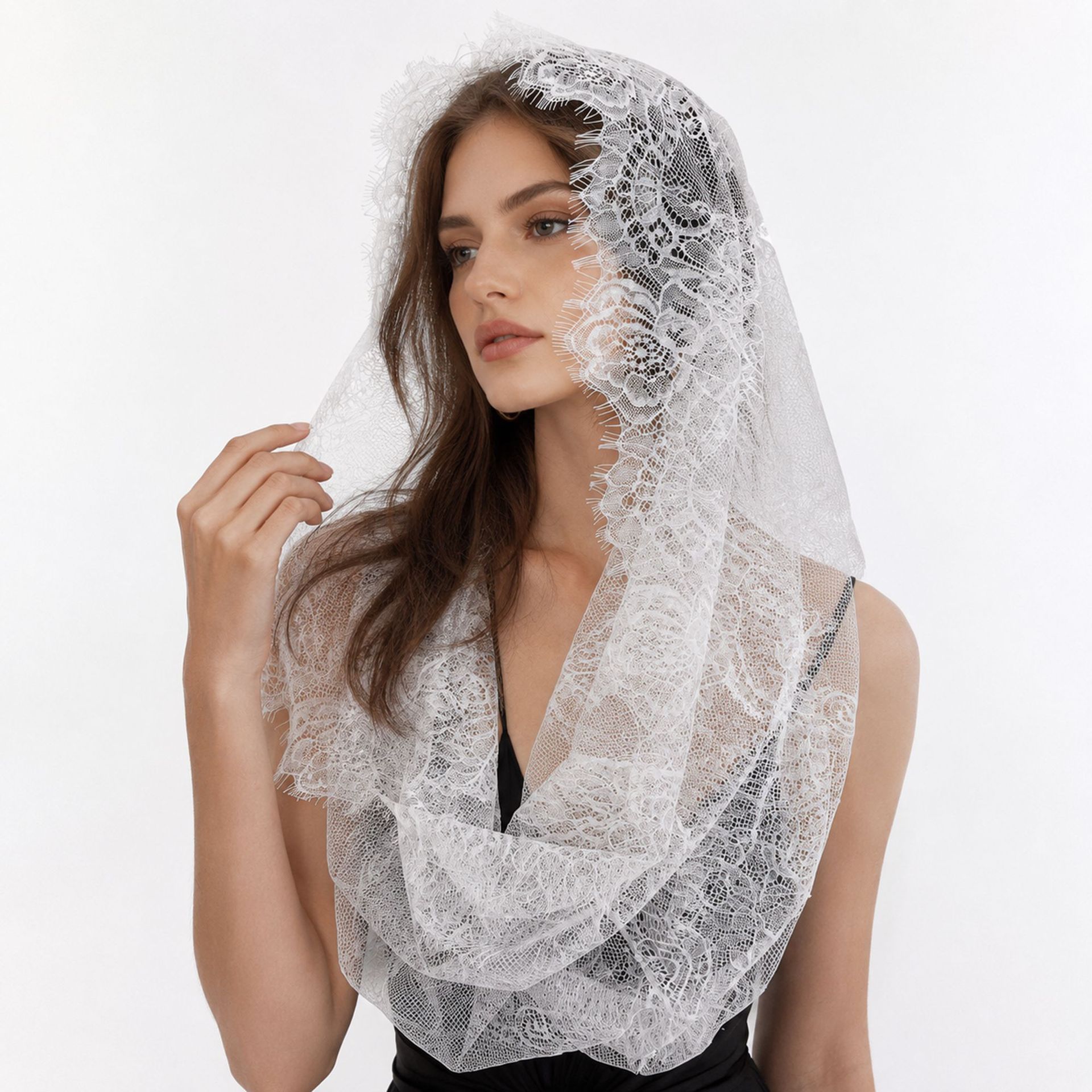 Amazon's Popular Black and White Two-Color Eyelash Round Veil Spring and Summer New Lace Breathable Veil for Women