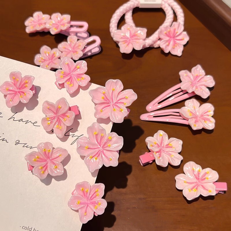 Pink Cherry Blossom Hairpin Small Fresh Rubber Tendon Cute Headwear Spring and Summer High-end Hair Accessories Egg Flower bb Hairpin for Women Pink Cherry Blossom Hairpin Small Fresh Rubber Tendon Cute Headwear Spring and Summer High-end Hair Accessories Egg Flower bb Hairpin for Women