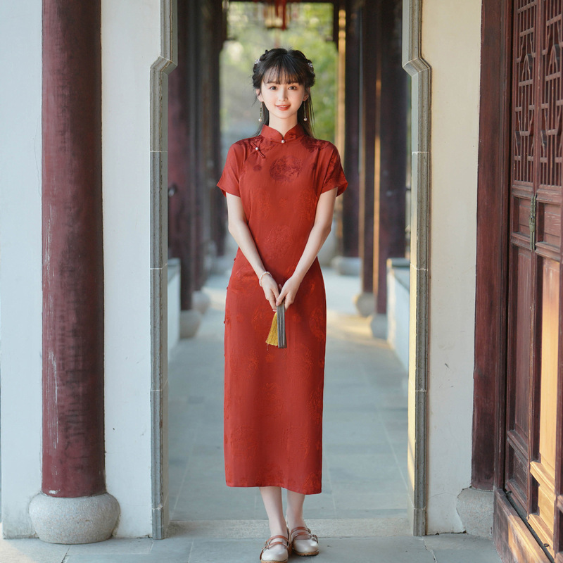Red Cheongsam 2023 New Summer Women's Young Old Style Full Cardigan New Chinese Style National Style Improved Dress