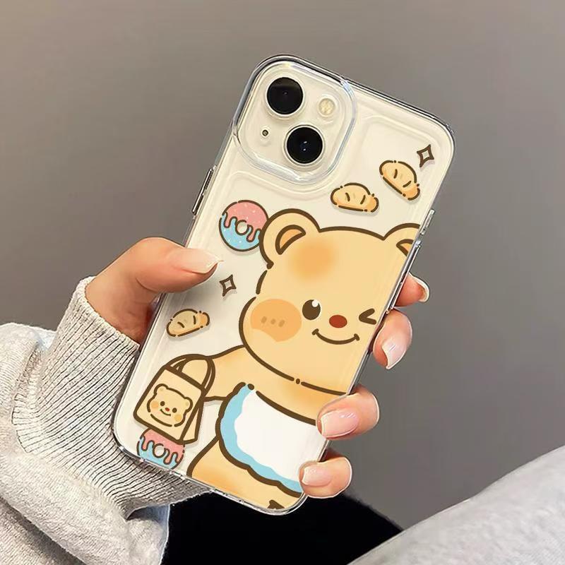 Butter Bear Mobile Phone Case Suitable for Iphone16Pro/13Promax/15/12/11/X Cute Cartoon Transparent