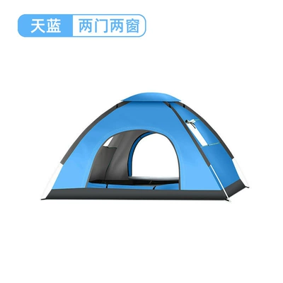 Double Camping Style Equipment Wholesale | Avtomobil dam çadırları - sky-blue-two-doors-two-windows-3-4-persons-automatic-double-door