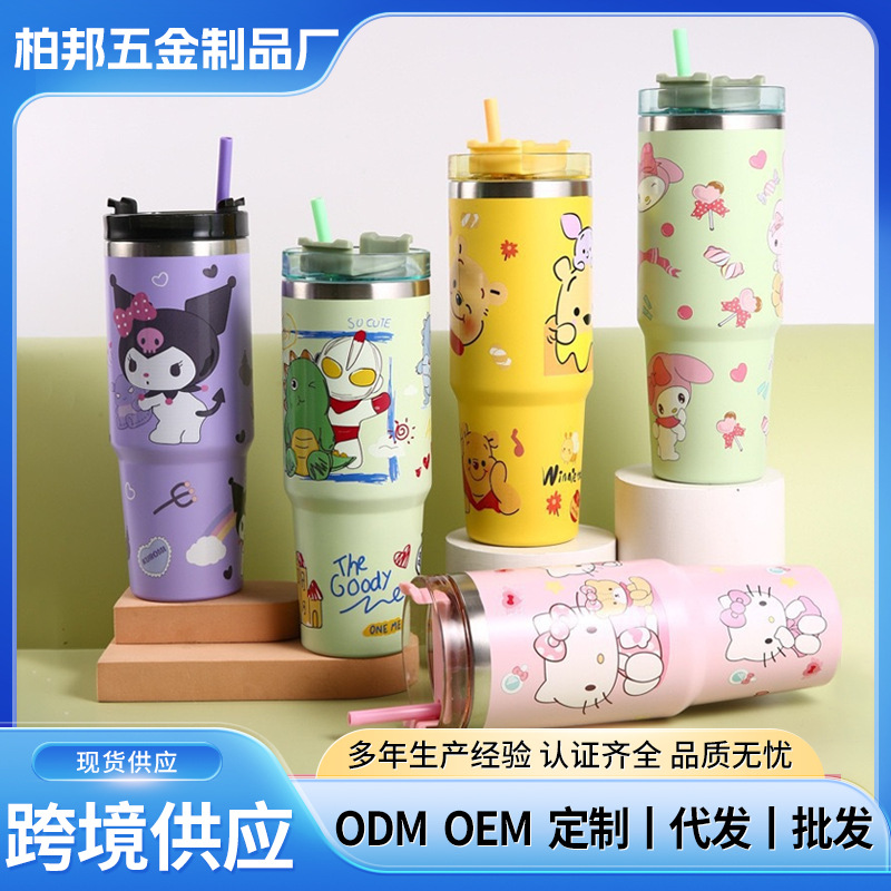 Taza de hielo de patrón de dibujos animados de anime transfronterizo Taza de coche de 30oz Taza de café de aislamiento al vacío de acero inoxidable 304