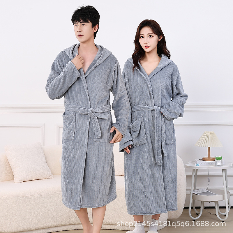 Striped Coral Bathrobe for Men and Women, Plus-Size Bath Towel, Long Couple Bathrobe, Hooded Bath Towel, Thickened Manufacturer Can Be Used Striped Coral Bathrobe for Men and Women, Plus-Size Bath Towel, Long Couple Bathrobe, Hooded Bath Towel, Thickened Manufacturer Can Be Used