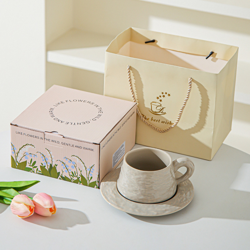 Tazas de café de cerámica de piedra de alta calidad, platos de oficina, tazas de café lujosas, copas de desayuno, regalo de mano.