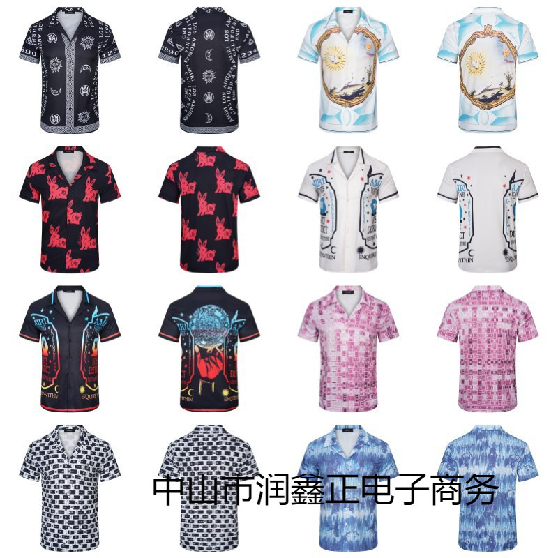 Cross-border foreign trade AMIRI fashion brand summer popular full print LOGO leisure Joker star with short sleeve shirt