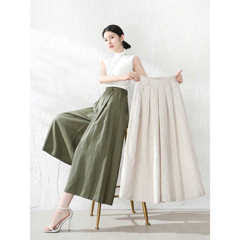 Women's Cotton Wide Leg Pants 2022 New Arrival Small Loose Capri Pants Summer Thin High Waist Imitation Linen Pants