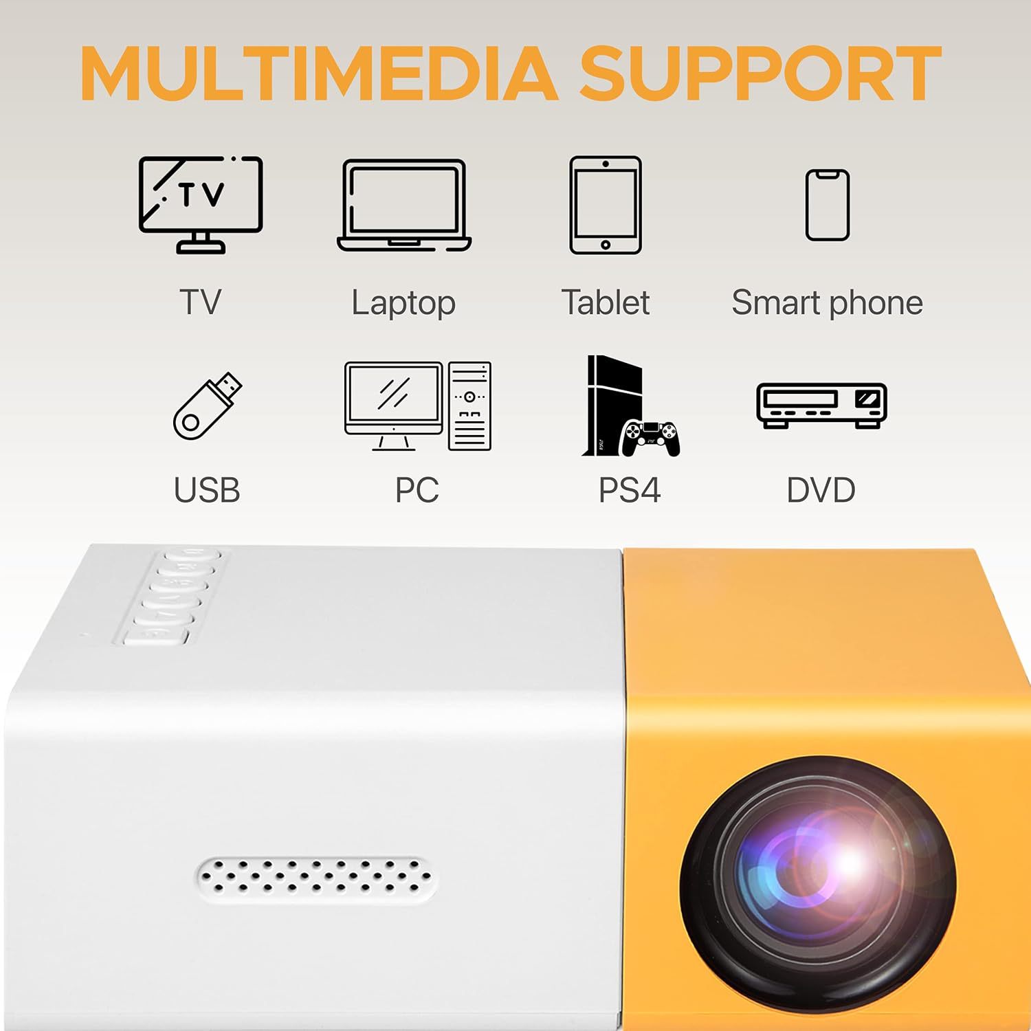Yellow and White Machine Yg300 High-Definition Home Mini Projector Family Children's Led Portable Projector Mobile Phone Screen Projection