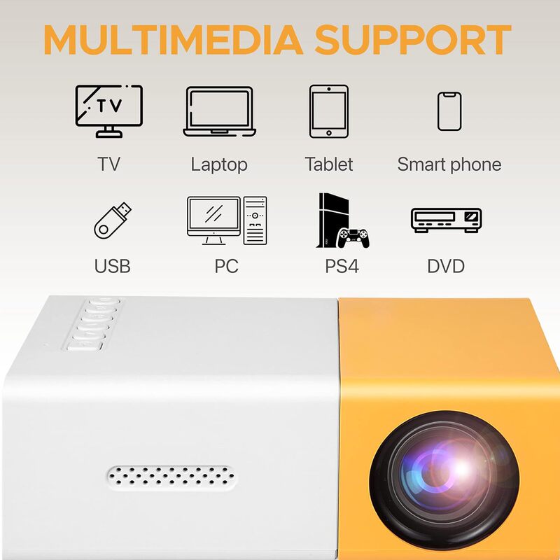 Yellow and White Machine Yg300 High-Definition Home Mini Projector Family Children's Led Portable Projector Mobile Phone Screen Projection Yellow and White Machine Yg300 High-Definition Home Mini Projector Family Children's Led Portable Projector Mobile Phone Screen Projection