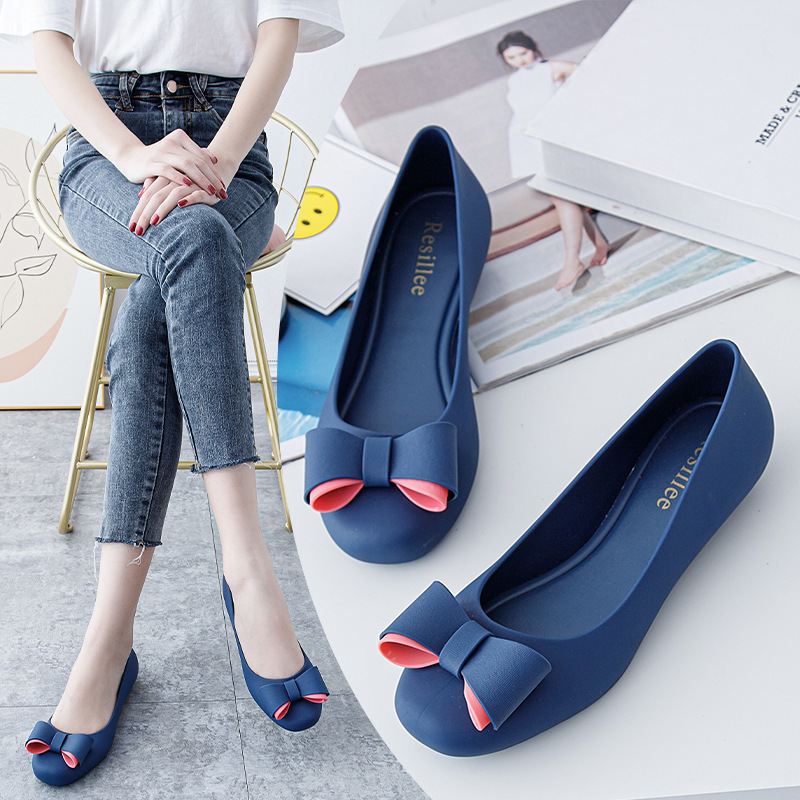 2025 Summer New Product Color Block Bow Baotou Rain Shoes Frosted Soft Shallow Mouth Waterproof Shoes Soft Sole Jelly Women's Shoes 2025 Summer New Product Color Block Bow Baotou Rain Shoes Frosted Soft Shallow Mouth Waterproof Shoes Soft Sole Jelly Women's Shoes