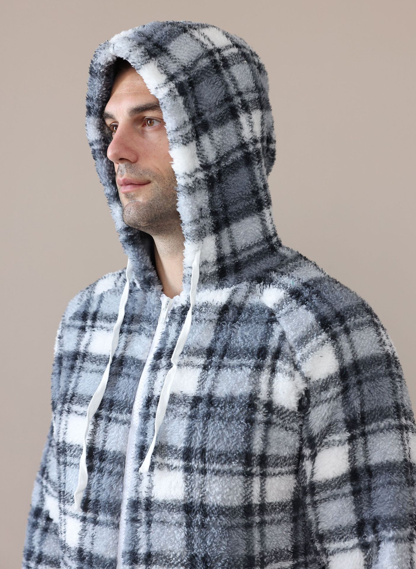 men's hooded thickened double faced velvet camouflage jumpsuit home clothes pajamas_voghion.com