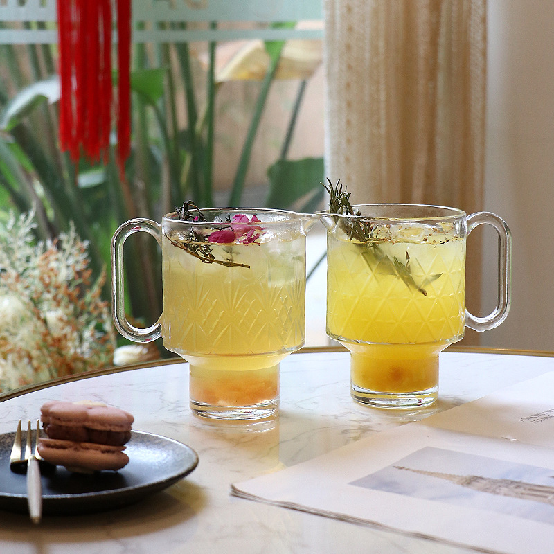 ins household glass handle fruit tea juice cup with handle beverage cup milk tea cup