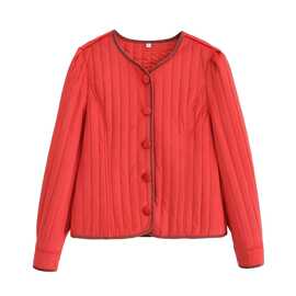 2024秋wish亚马逊eBay红色丝绒拼接棉服棉衣