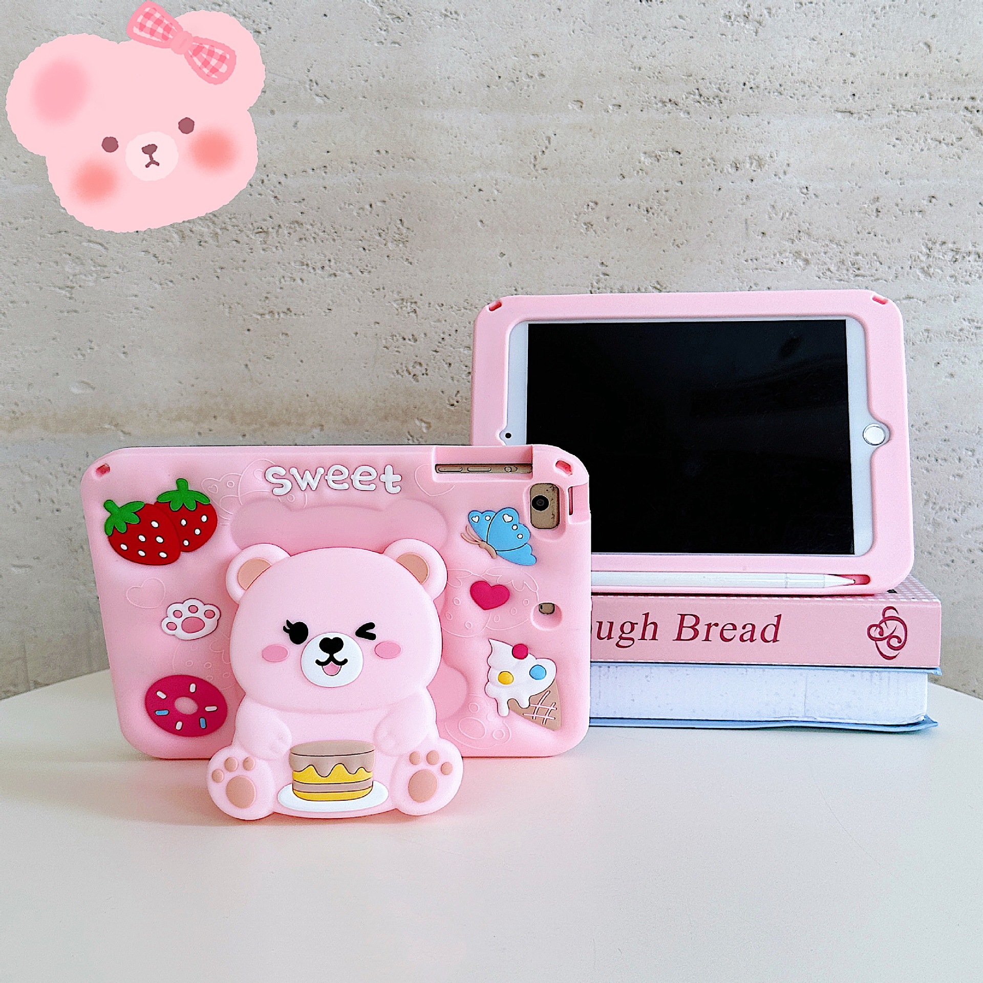 Folding Bear Suitable for Apple Ipad10 10.2/9.7 Mini57 Redmi 11inch Samsung A9 Cute Soft Cartoon