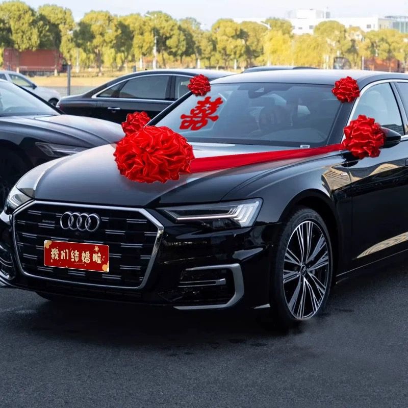 Decoración de coche de boda cabeza de hortensia china gran bola de cártamo para recoger a los familiares, equipo de coche de boda, coche nuevo, coche de entrega, coche de ingeniería