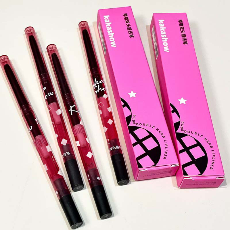 Maquillaje Kakashow doble cabeza lápiz de labio de contorno de labio de color duradero impermeable mate falso fabricante de labio
