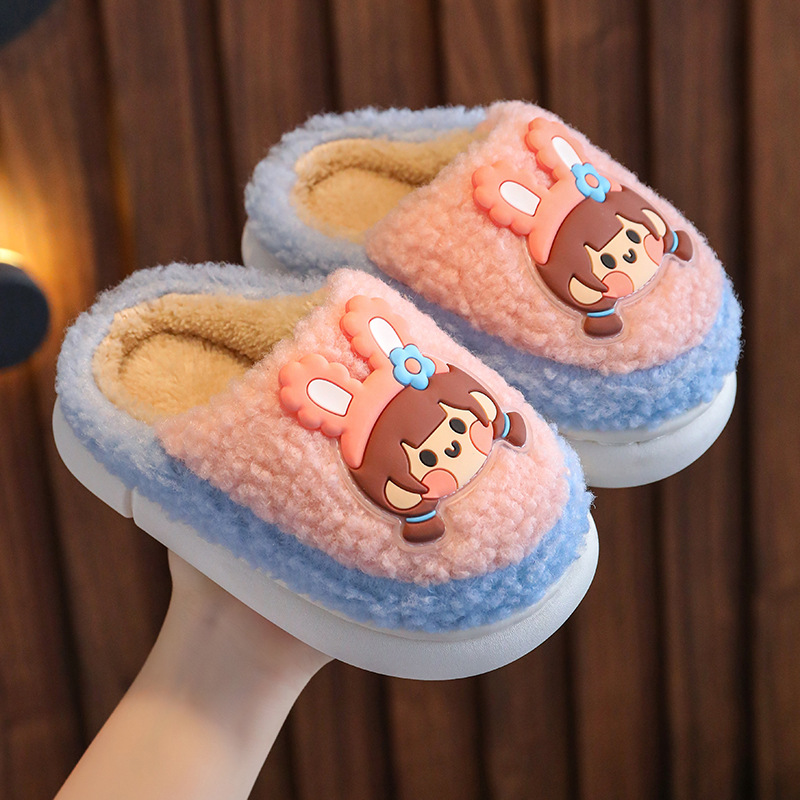 Niños bolsa de tacón de algodón zapatillas niños Otoño e Invierno interior casa antideslizante lindo bebé peludos zapatillas niños niñas